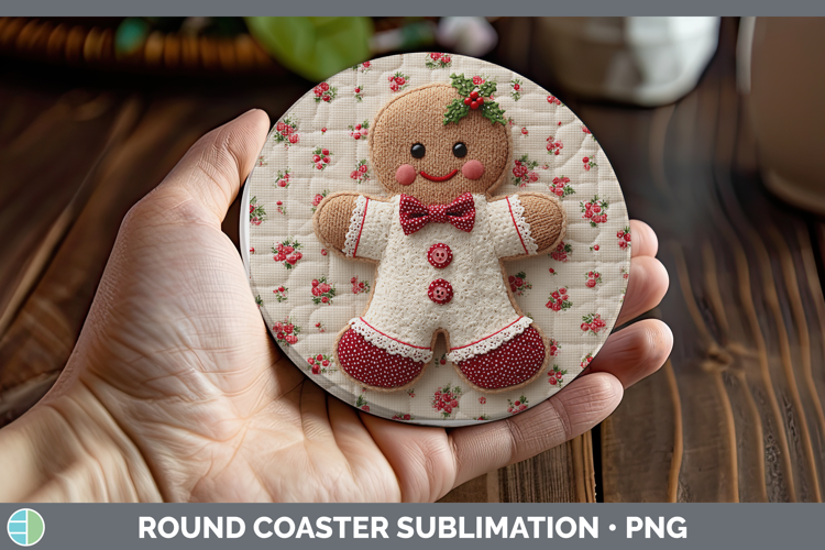 Gingerbread Man Christmas Patch Round Coaster Sublimation De