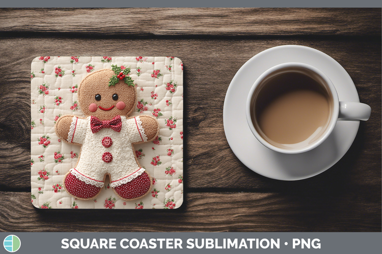 Gingerbread Man Christmas Patch Square Coaster Sublimation D