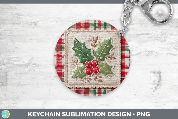 Holly Christmas Patch Keychain Sublimation Design