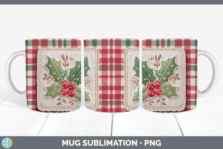 Holly Christmas Patch Mug Wrap Sublimation Design