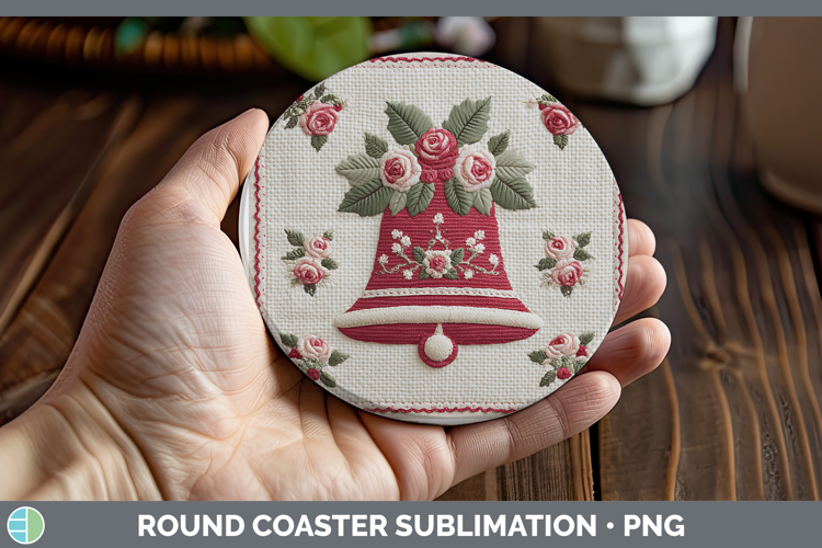 Jingle Bells Christmas Patch Round Coaster Sublimation Desig