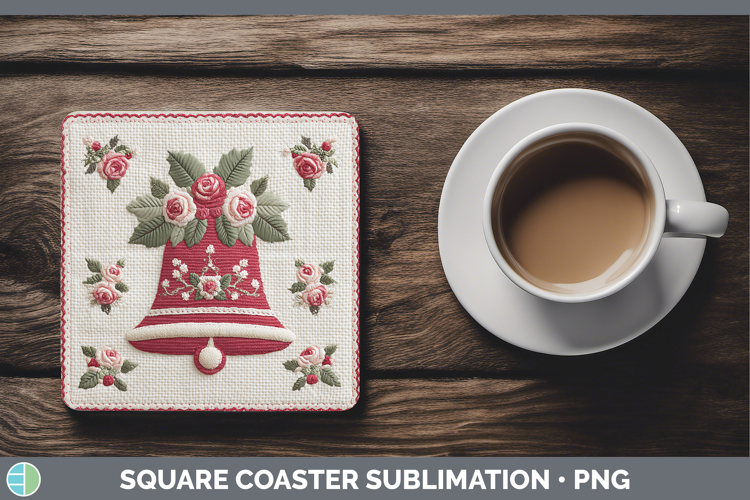 Jingle Bells Christmas Patch Square Coaster Sublimation Desi