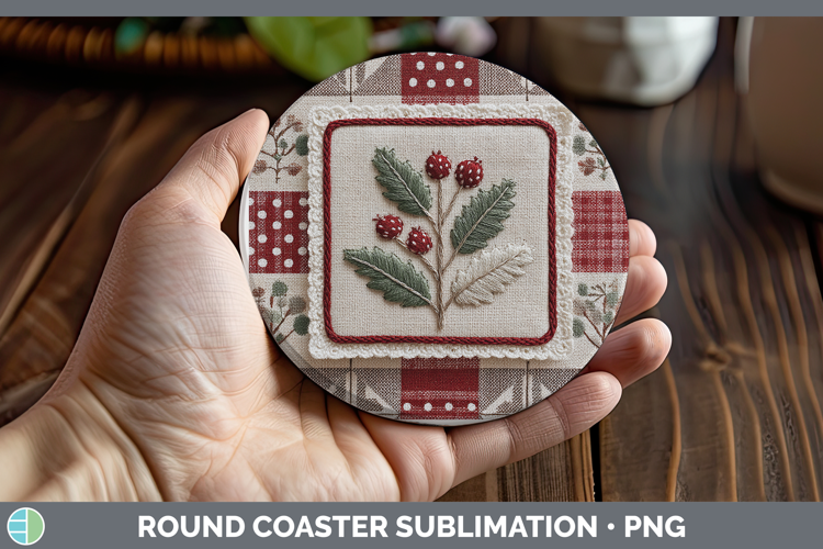 Mistletoe Christmas Patch Round Coaster Sublimation Design