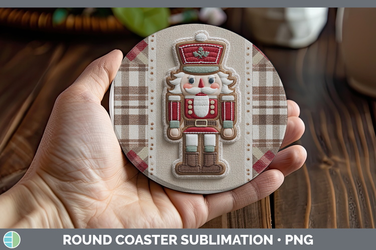 Nutcracker Christmas Patch Round Coaster Sublimation Design