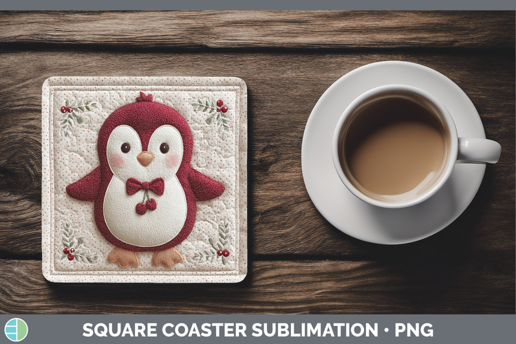 Penguin Christmas Patch Square Coaster Sublimation Design