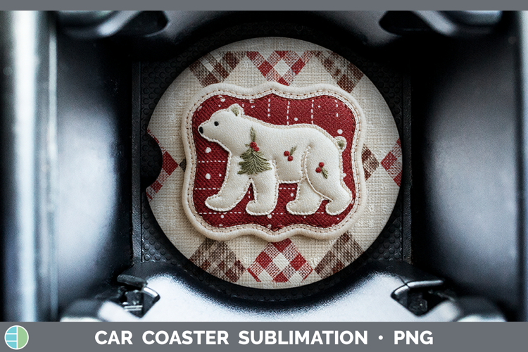 Polar Bear Christmas Patch Car Coaster Sublimation Design