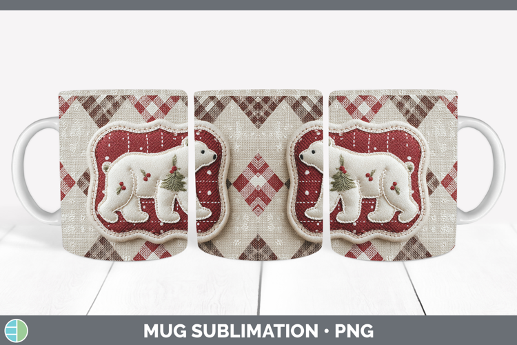 Polar Bear Christmas Patch Mug Wrap Sublimation Design