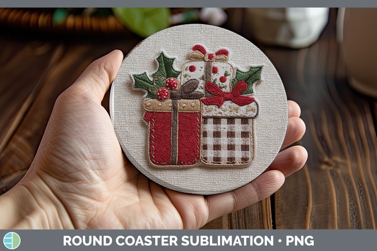 Presents Christmas Patch Round Coaster Sublimation Design