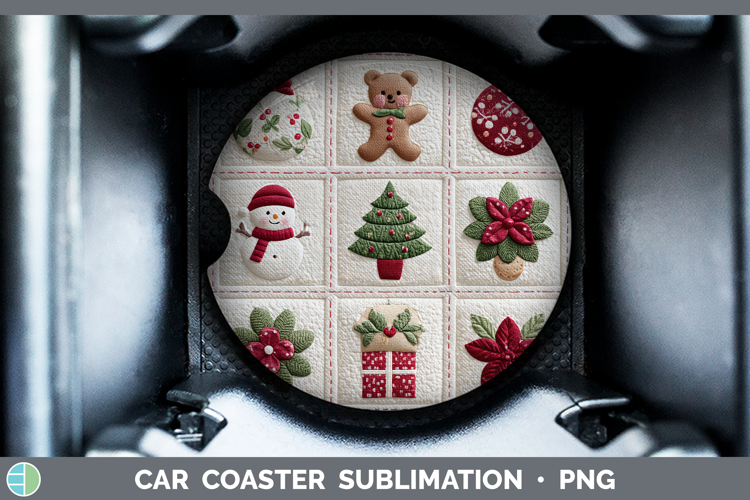 Quilt Christmas Patch Car Coaster Sublimation Design