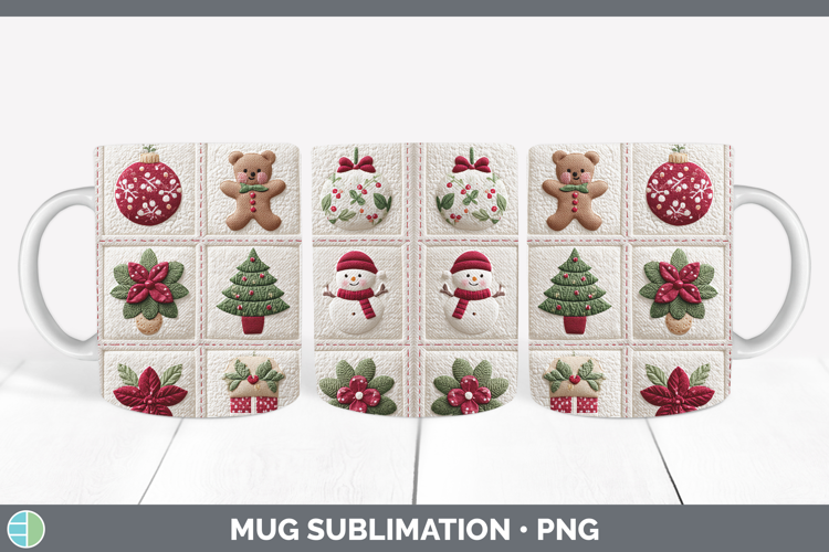 Quilt Christmas Patch Mug Wrap Sublimation Design