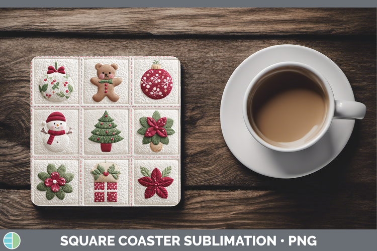 Quilt Christmas Patch Square Coaster Sublimation Design