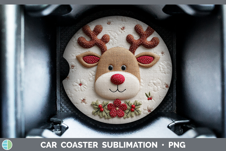 Reindeer Christmas Patch Car Coaster Sublimation Design