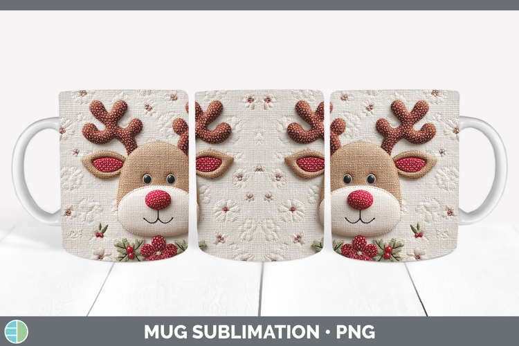 Reindeer Christmas Patch Mug Wrap Sublimation Design