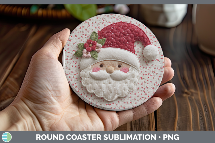 Santa Christmas Patch Round Coaster Sublimation Design