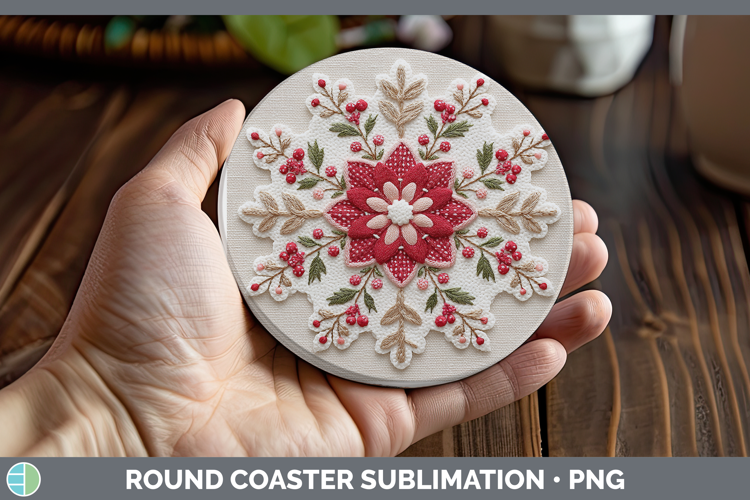 Snowflakes Christmas Patch Round Coaster Sublimation Design