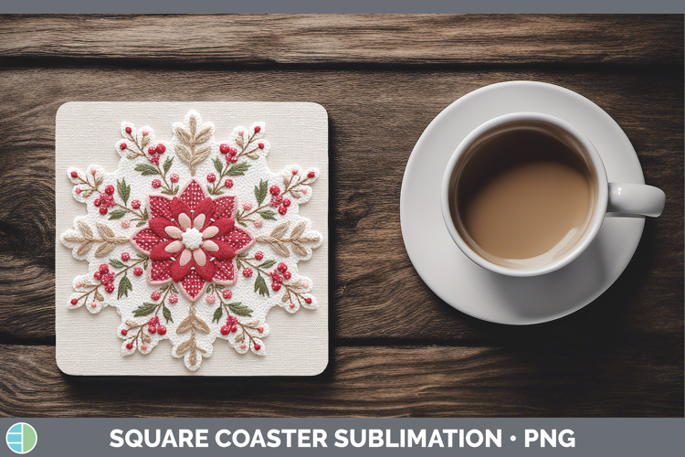 Snowflakes Christmas Patch Square Coaster Sublimation Design