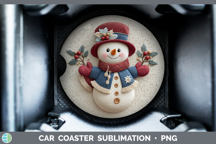 Snowman Christmas Patch Car Coaster Sublimation Design