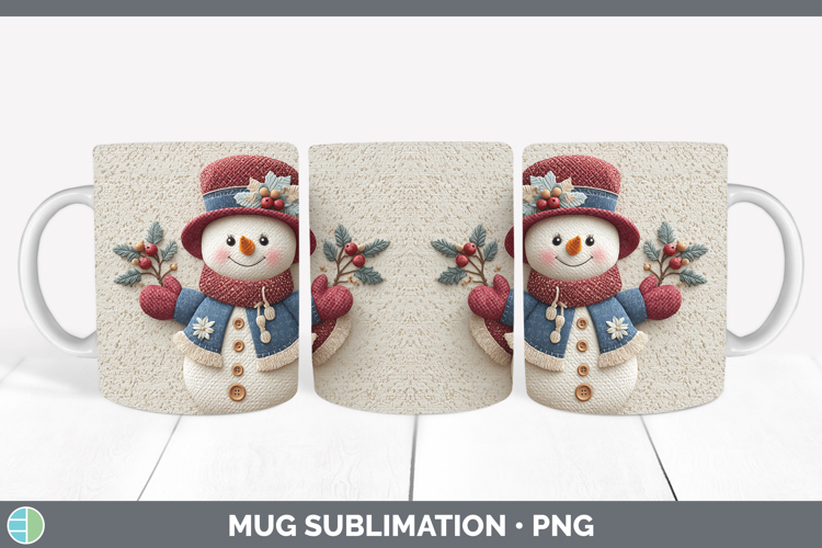 Snowman Christmas Patch Mug Wrap Sublimation Design