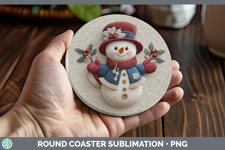Snowman Christmas Patch Round Coaster Sublimation Design