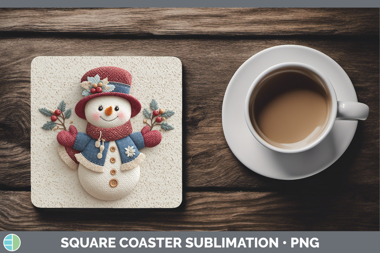 Snowman Christmas Patch Square Coaster Sublimation Design