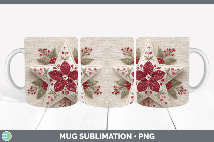 Star Christmas Patch Mug Wrap Sublimation Design