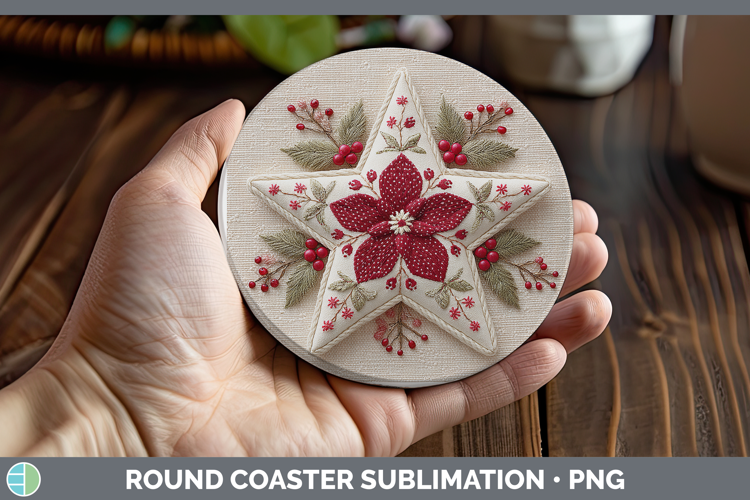 Star Christmas Patch Round Coaster Sublimation Design