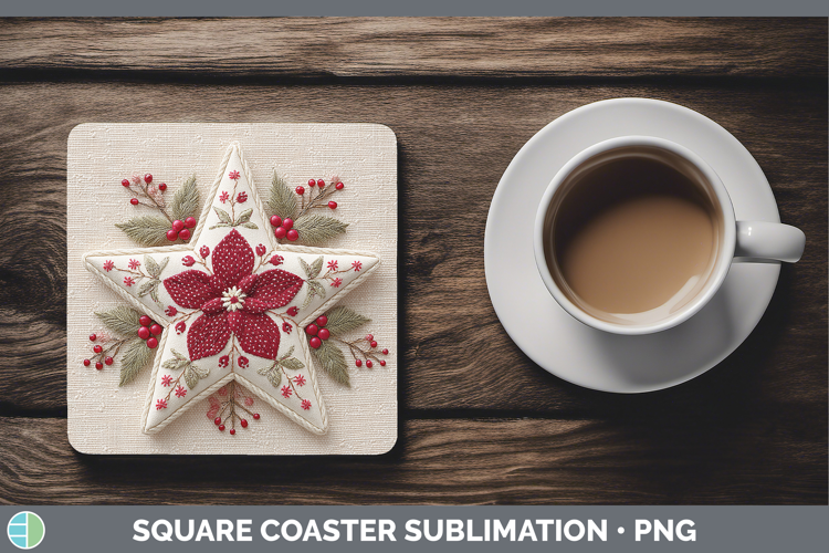 Star Christmas Patch Square Coaster Sublimation Design