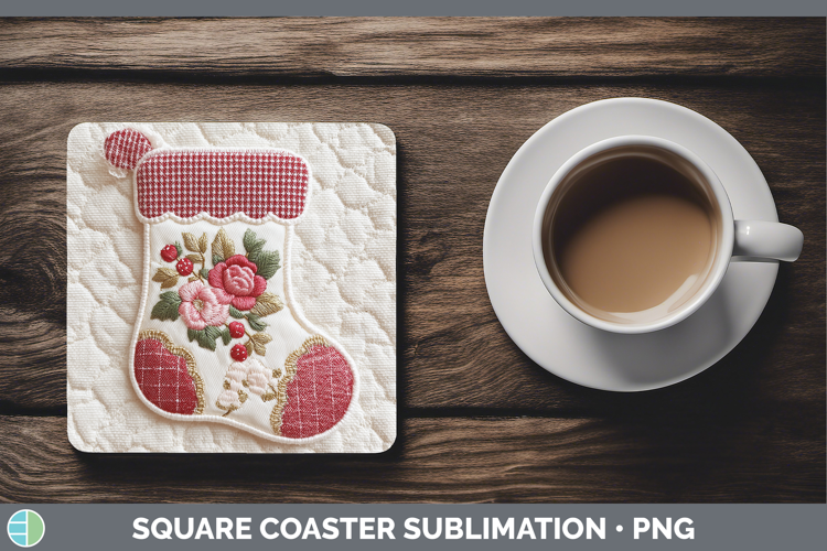 Stocking Christmas Patch Square Coaster Sublimation Design