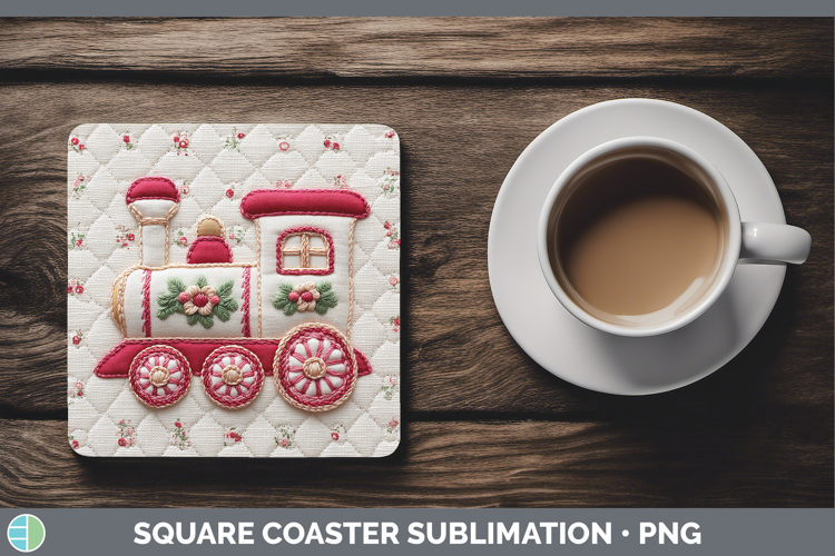 Train Christmas Patch Square Coaster Sublimation Design