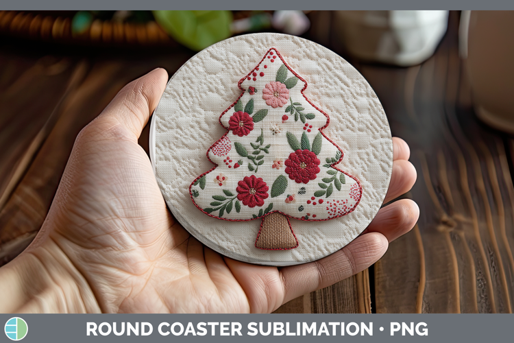 Tree Christmas Patch Round Coaster Sublimation Design