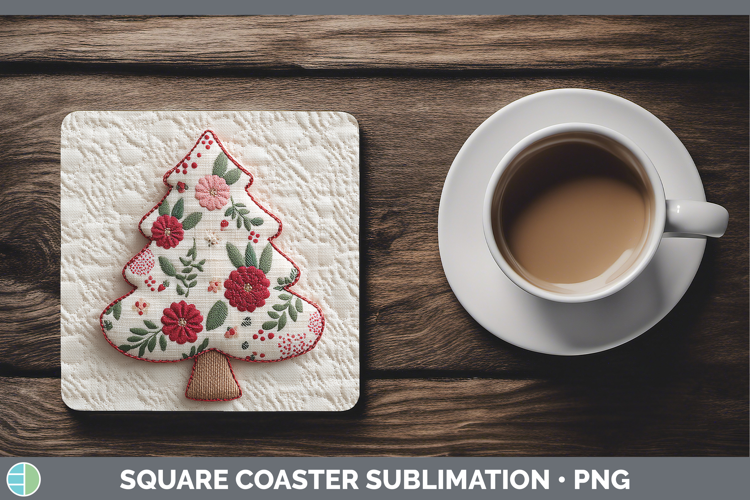 Tree Christmas Patch Square Coaster Sublimation Design