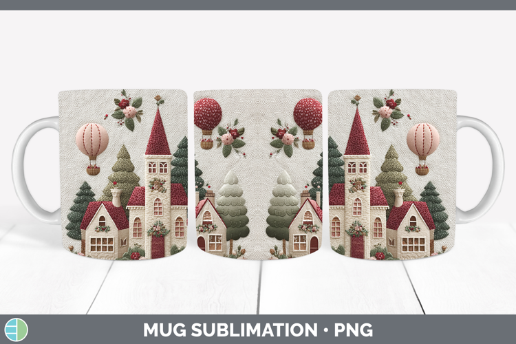 Village Christmas Patch Mug Wrap Sublimation Design