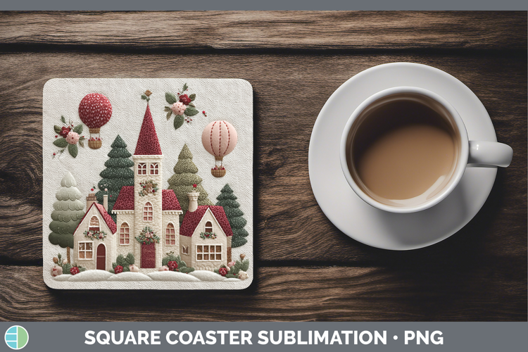 Village Christmas Patch Square Coaster Sublimation Design