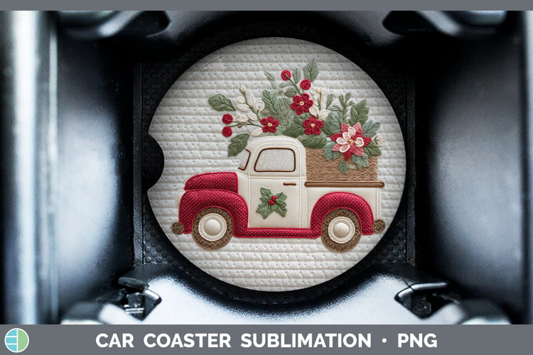 Vintage Truck Christmas Patch Car Coaster Sublimation Design