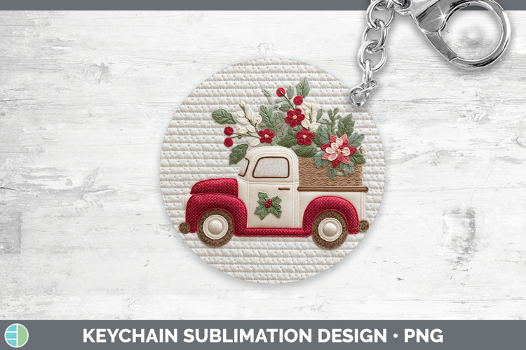 Vintage Truck Christmas Patch Keychain Sublimation Design