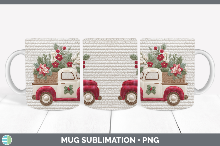 Vintage Truck Christmas Patch Mug Wrap Sublimation Design