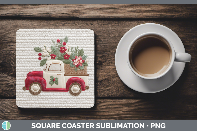 Vintage Truck Christmas Patch Square Coaster Sublimation Des