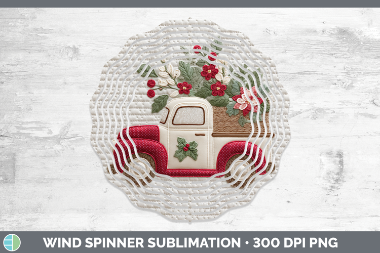 Vintage Truck Christmas Patch Wind Spinner Sublimation Desig