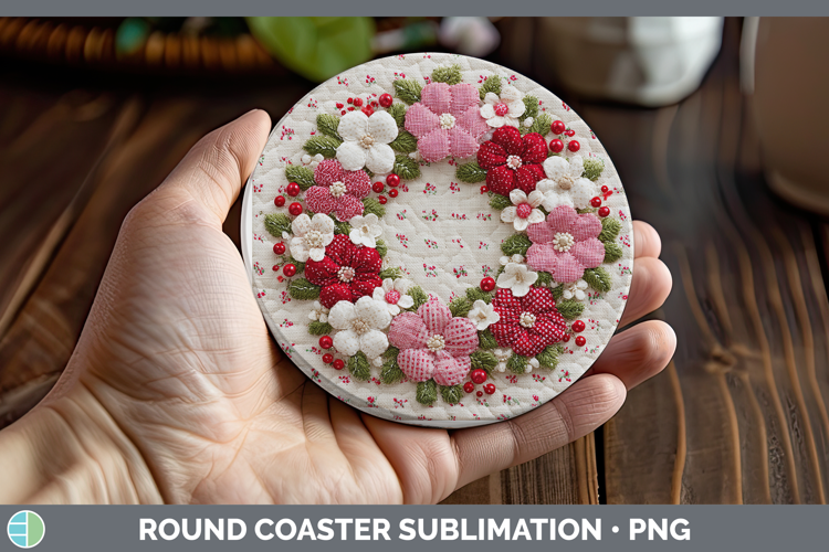 Wreath Christmas Patch Round Coaster Sublimation Design