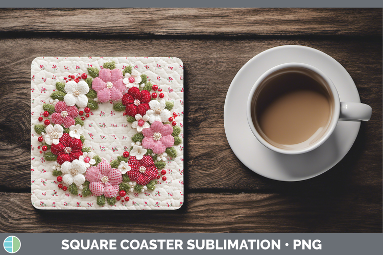 Wreath Christmas Patch Square Coaster Sublimation Design