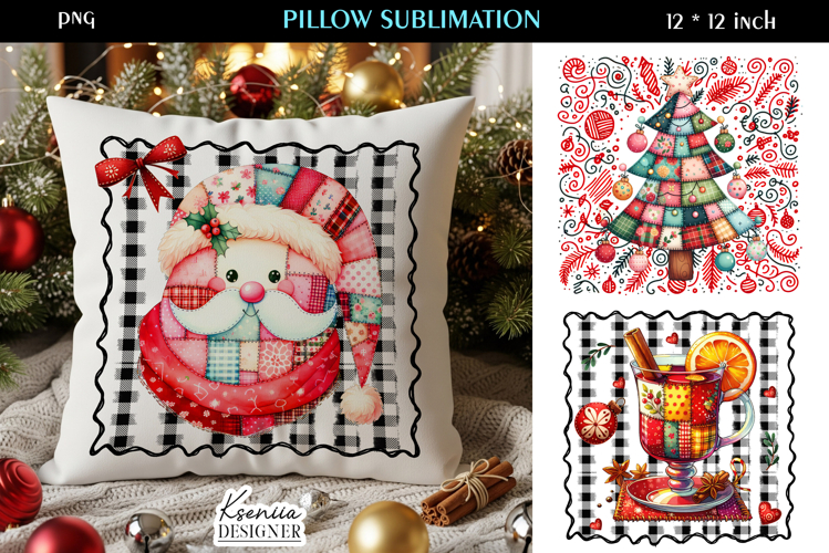 Cozy Patchwork Christmas Pillow Sublimation