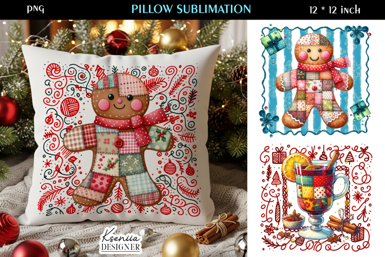 Cozy Patchwork Christmas Pillow Sublimation