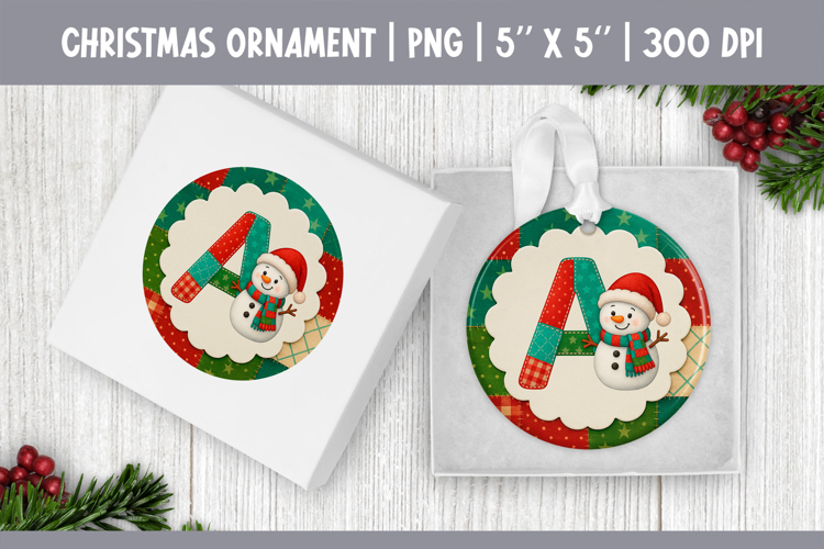 Christmas Ornament Sublimation | Patchwork Snowman Letter A