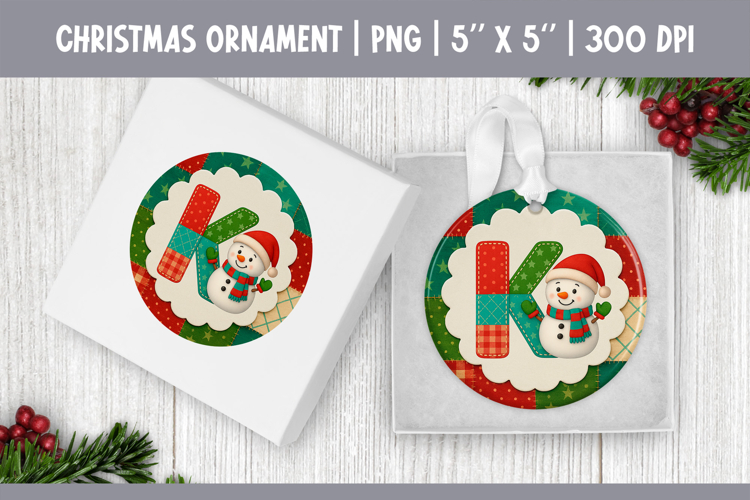 Christmas Ornament Sublimation | Patchwork Snowman Letter K