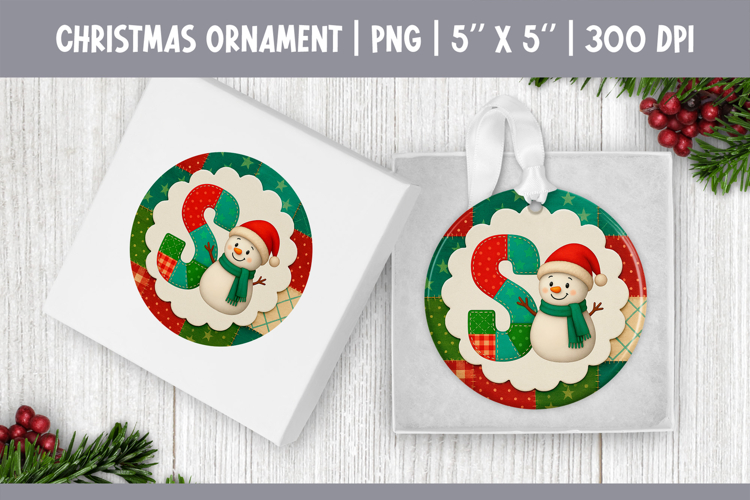 Christmas Ornament Sublimation | Patchwork Snowman Letter S