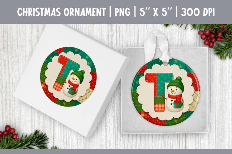 Christmas Ornament Sublimation | Patchwork Snowman Letter T