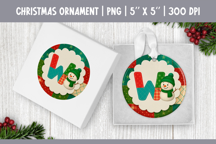 Christmas Ornament Sublimation | Patchwork Snowman Letter W