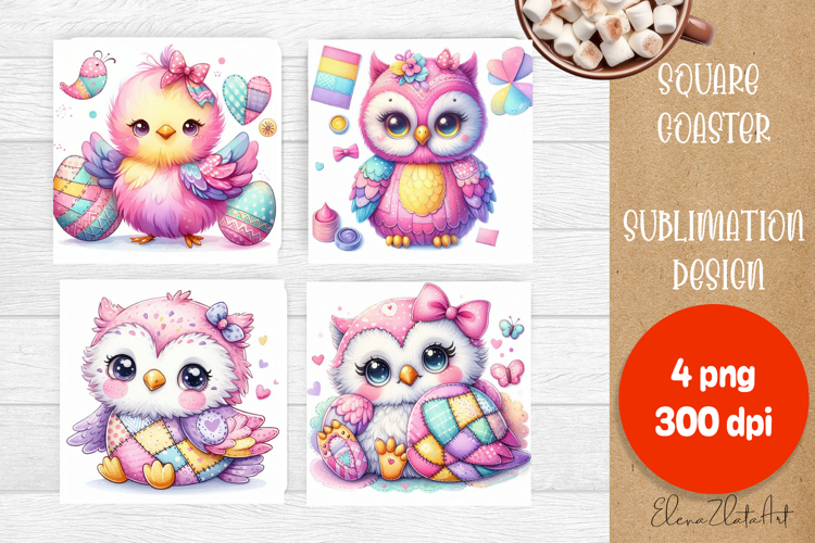 Funny animal patchwork square coaster sublimation designs