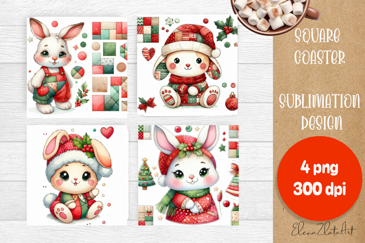 Christmas patchwork square coaster sublimation designs