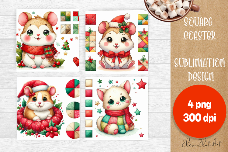 Christmas patchwork square coaster sublimation designs
